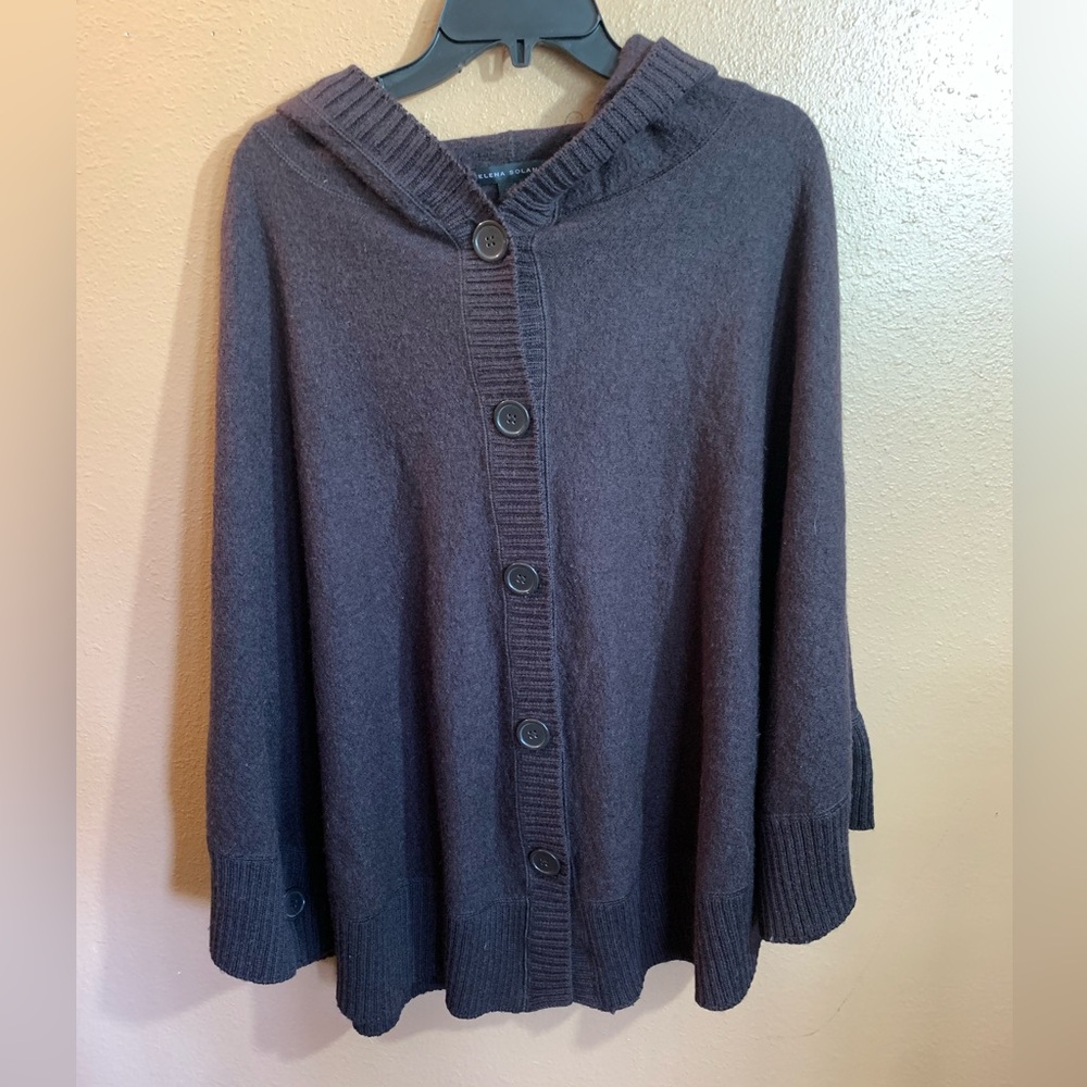 Elana Solano Brown Wool Hooded Poncho - M